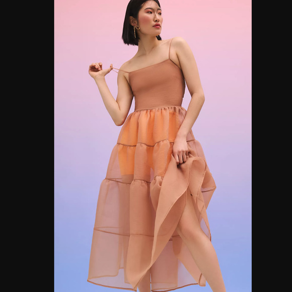 Anthropologie Tiered Sheer Midi Dress - New Small - Picture 4 of 5